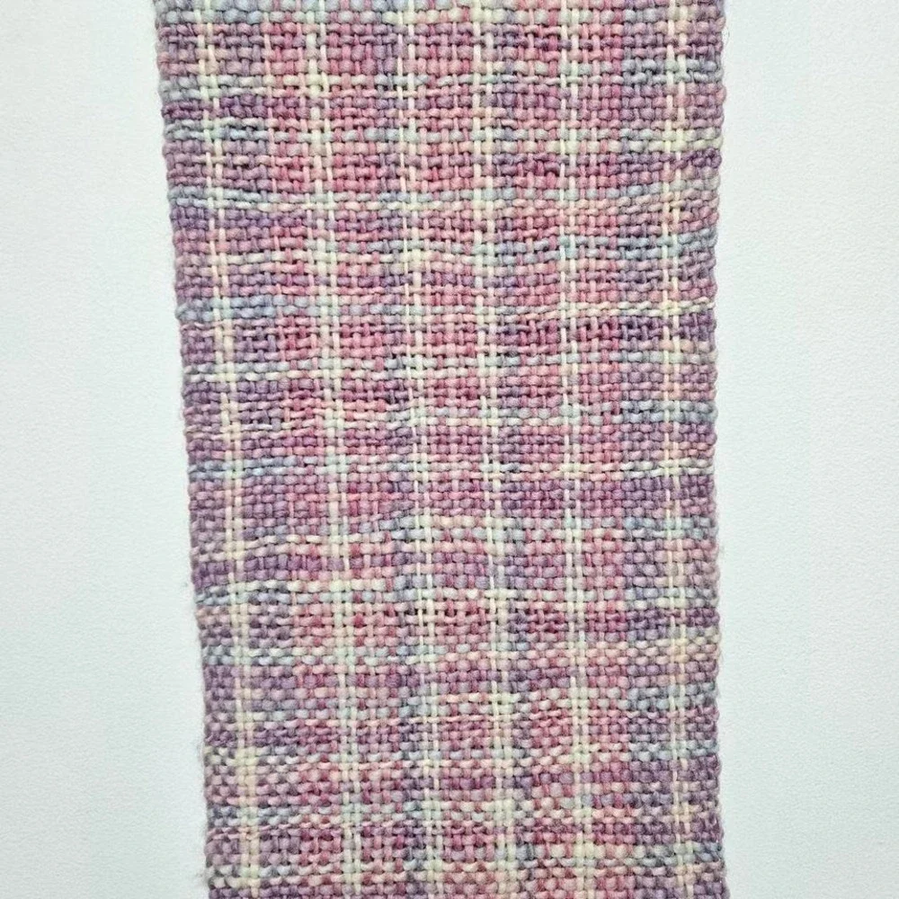 Hand Knit Womens 100% Pure Virgin‎ Wool Scarf Pink Purple Cream Uruguay 5.5 Feet